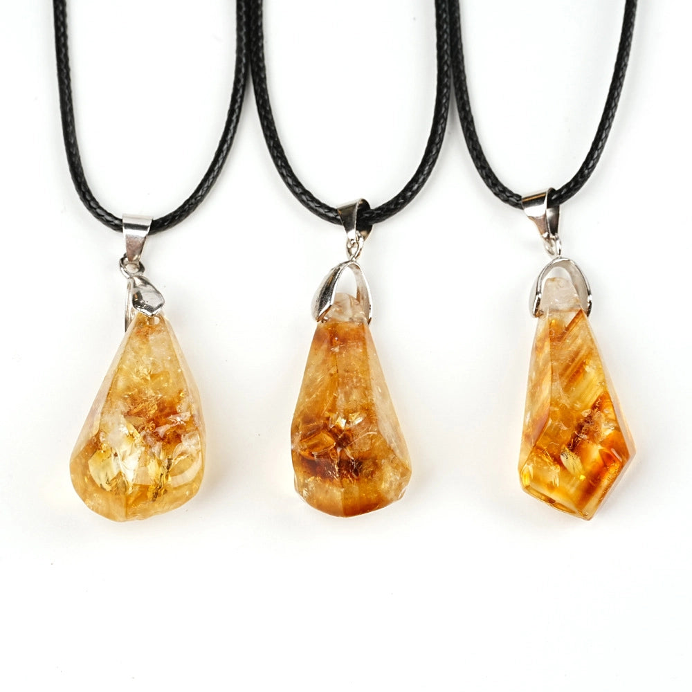 Citrine Cluster Pendant Necklace, Leather Cord — product image 04
