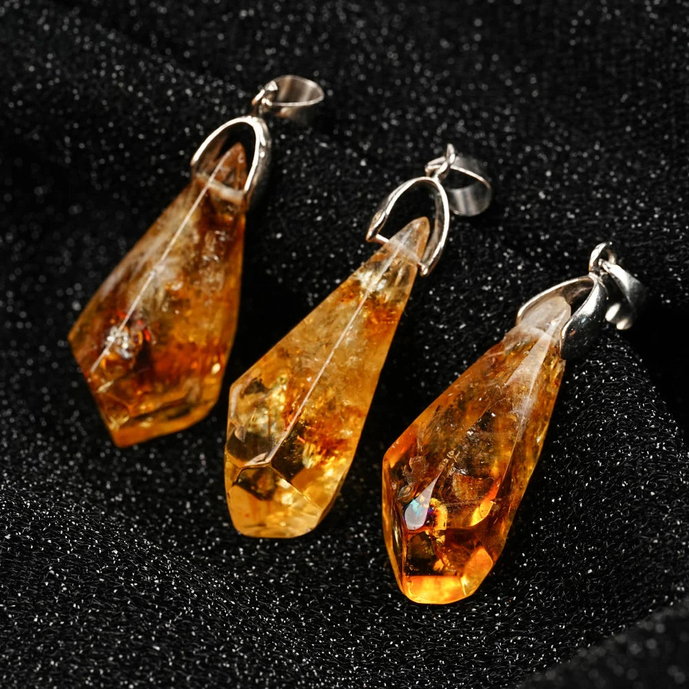 Citrine Cluster Pendant Necklace, Leather Cord — product image 05