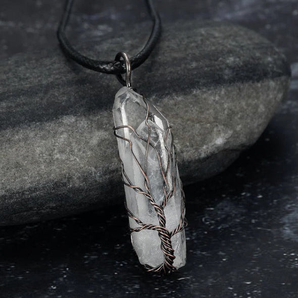 Irregular White Crystal Pendant Necklace, Antique Finish — product image 01