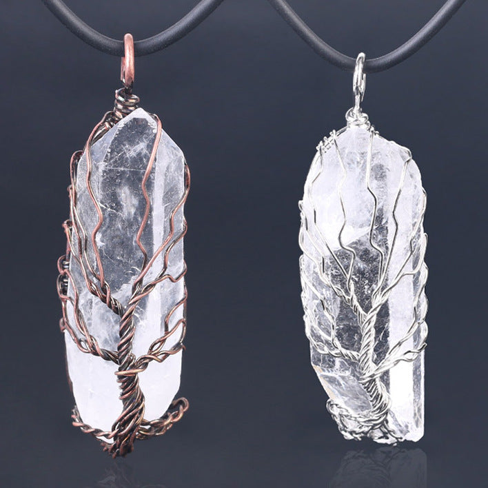 Irregular White Crystal Pendant Necklace, Antique Finish — product image 03