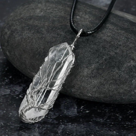 Irregular White Crystal Pendant Necklace, Antique Finish — product image 04