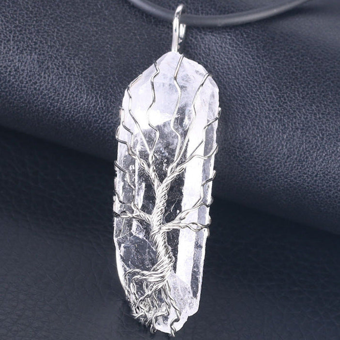 Irregular White Crystal Pendant Necklace, Antique Finish — product image 07